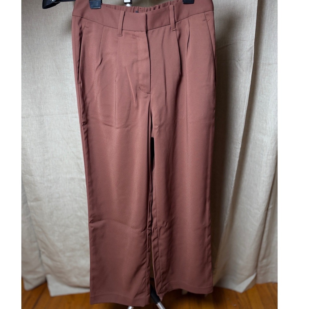 Quince Stretch Crepe Pleated Wide Leg Pants Women's 6 Redwood Brown Workwear NWT